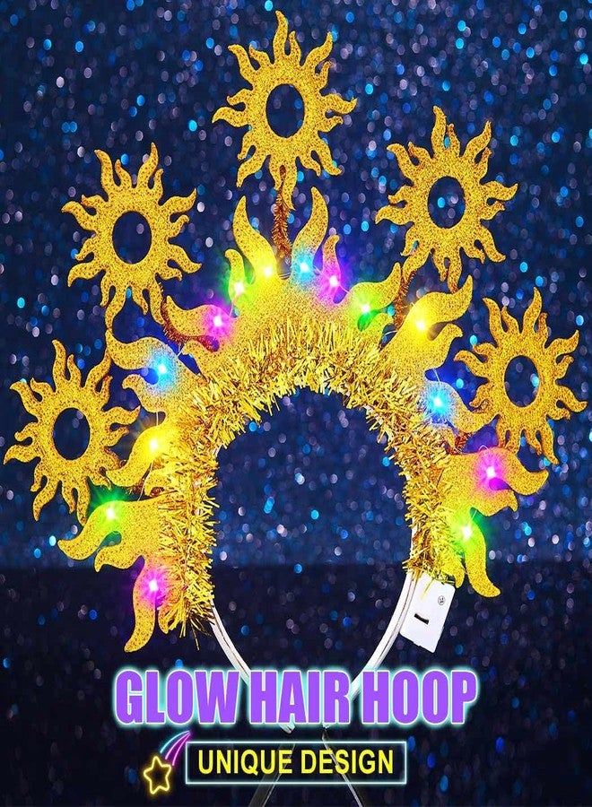 JEAIRTS Light Up Sun Headband Gold Goddess Crown Costume Hair Accessories for Women - Image 2